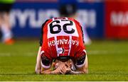 17 August 2023; Cian Kavanagh of Derry City reacts after a missed opportunity on goal late on during the UEFA Europa Conference League Third Qualifying Round second leg match between Derry City and FC Tobol at Tallaght Stadium in Dublin. Photo by Ben McShane/Sportsfile