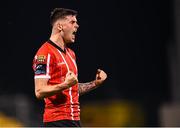 17 August 2023; Cian Kavanagh of Derry City celebrates in the shootout during the UEFA Europa Conference League Third Qualifying Round second leg match between Derry City and FC Tobol at Tallaght Stadium in Dublin. Photo by Stephen McCarthy/Sportsfile