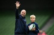 18 August 2023; Assistant coach Mike Catt and his son Ellis during an Ireland rugby captain's run at the Aviva Stadium in Dublin. Photo by Harry Murphy/Sportsfile
