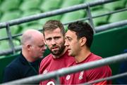 18 August 2023; Elliot Daly, left, and Alex Mitchell during the England rugby captain's run at the Aviva Stadium in Dublin. Photo by Harry Murphy/Sportsfile