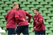 18 August 2023; Owen Farrell, right, during the England rugby captain's run at the Aviva Stadium in Dublin. Photo by Harry Murphy/Sportsfile