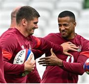 18 August 2023; Owen Farrell, left, and Anthony Watson during the England rugby captain's run at the Aviva Stadium in Dublin. Photo by Harry Murphy/Sportsfile
