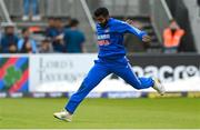 18 August 2023; Jasprit Bumrah of India fields the ball during match one of the Men's T20 International series between Ireland and India at Malahide Cricket Ground in Dublin. Photo by Seb Daly/Sportsfile
