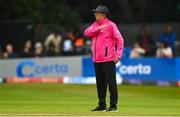 18 August 2023; Umpire Mark Hawthorne during match one of the Men's T20 International series between Ireland and India at Malahide Cricket Ground in Dublin. Photo by Seb Daly/Sportsfile