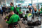18 August 2023; Athletes and coaches pictured at Dublin Airport as Irish Wheelchair Association Sport sends largest Irish Para Powerlifting Team to the 2023 World Championships in Dubai. Photo by Piaras Ó Mídheach/Sportsfile