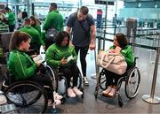18 August 2023; Athletes and coaches pictured at Dublin Airport as Irish Wheelchair Association Sport sends largest Irish Para Powerlifting Team to the 2023 World Championships in Dubai. Photo by Piaras Ó Mídheach/Sportsfile