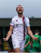 18 August 2023; Kyle Robinson of Drogheda United celebrates after scoring his side's first goal during the Sports Direct Men’s FAI Cup Second Round match between Kerry FC and Drogheda United at Mounthawk Park in Tralee, Kerry. Photo by Michael P Ryan/Sportsfile