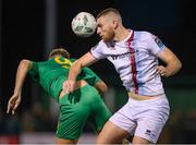 18 August 2023; Conor Keeley of Drogheda United in action against Ryan Kelliher of Kerry FC during the Sports Direct Men’s FAI Cup Second Round match between Kerry FC and Drogheda United at Mounthawk Park in Tralee, Kerry. Photo by Michael P Ryan/Sportsfile