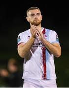 18 August 2023; Conor Keeley of Drogheda United after his side's victory in the Sports Direct Men’s FAI Cup Second Round match between Kerry FC and Drogheda United at Mounthawk Park in Tralee, Kerry. Photo by Michael P Ryan/Sportsfile