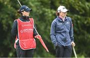 18 August 2023; Leona Maguire of Ireland, with her caddie and sister Lisa during day two of the ISPS HANDA World Invitational presented by AVIV Clinics 2023 at Galgorm Castle Golf Club in Ballymena, Antrim. Photo by Ramsey Cardy/Sportsfile