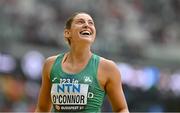 19 August 2023; Kate O’Connor of Ireland reacts after finishing third in the 100m hurdles of the Women's Heptathlon during day one of the World Athletics Championships at the National Athletics Centre in Budapest, Hungary. Photo by Sam Barnes/Sportsfile