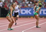 19 August 2023; Sophie Becker of Ireland awaits the baton in the mixed 4 x 400m relay during day one of the World Athletics Championships at the National Athletics Centre in Budapest, Hungary. Photo by Sam Barnes/Sportsfile