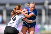 19 August 2023; Emma Tilly of Leinster is tackled by Niamh Marley of Ulster during the Vodafone Women’s Interprovincial Championship match between Leinster and Ulster at Energia Park in Dublin. Photo by Ben McShane/Sportsfile
