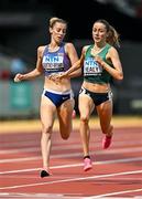 19 August 2023; Melissa Courtney-Bryant of Great Britain, left, and Sarah Healy of Ireland compete in the women's 1500m during day one of the World Athletics Championships at the National Athletics Centre in Budapest, Hungary. Photo by Sam Barnes/Sportsfile