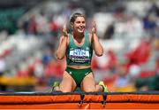 19 August 2023; Kate O'Connor of Ireland reacts to a failed clearance in the high jump of the women's heptathlon during day one of the World Athletics Championships at the National Athletics Centre in Budapest, Hungary. Photo by Sam Barnes/Sportsfile