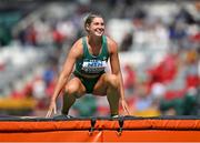 19 August 2023; Kate O'Connor of Ireland reacts to a failed clearance in the high jump of the women's heptathlon during day one of the World Athletics Championships at the National Athletics Centre in Budapest, Hungary. Photo by Sam Barnes/Sportsfile