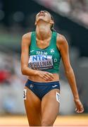 19 August 2023; Sophie O'Sullivan of Ireland reacts after finishing eighth in the women's 1500m during day one of the World Athletics Championships at the National Athletics Centre in Budapest, Hungary. Photo by Sam Barnes/Sportsfile