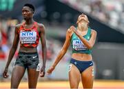 19 August 2023; Sophie O'Sullivan of Ireland reacts after finishing eighth in the women's 1500m during day one of the World Athletics Championships at the National Athletics Centre in Budapest, Hungary. Photo by Sam Barnes/Sportsfile