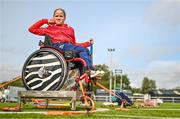 19 August 2023; Saoirse Nolan competing in the seated shotput event duirng the Para Athletic South East Games at Waterford Regional Sports Centre in Waterford. Photo by Eóin Noonan/Sportsfile