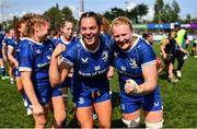19 August 2023; Leah Tarpey, left, and Aoife Wafer of Leinster celebrate after  the Vodafone Women’s Interprovincial Championship match between Leinster and Ulster at Energia Park in Dublin. Photo by Ben McShane/Sportsfile
