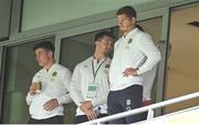 19 August 2023; England players, from left, Harry Arundell, Tom Curry and Owen Farrell before the Bank of Ireland Nations Series match between Ireland and England at Aviva Stadium in Dublin. Photo by Brendan Moran/Sportsfile