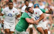19 August 2023; Ellis Genge of England is tackled by Tadhg Furlong of Ireland during the Bank of Ireland Nations Series match between Ireland and England at Aviva Stadium in Dublin. Photo by Brendan Moran/Sportsfile