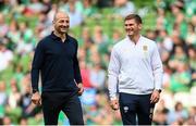 19 August 2023; England head coach Steve Borthwick, left, and Owen Farrell of England before the Bank of Ireland Nations Series match between Ireland and England at Aviva Stadium in Dublin. Photo by Ramsey Cardy/Sportsfile