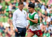 19 August 2023; Owen Farrell, left, and Marcus Smith of England before the Bank of Ireland Nations Series match between Ireland and England at Aviva Stadium in Dublin. Photo by Ramsey Cardy/Sportsfile
