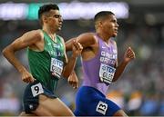 19 August 2023; Andrew Coscoran of Ireland, left, and Elliot Giles of Great Britain compete in the men's 1500m during day one of the World Athletics Championships at the National Athletics Centre in Budapest, Hungary. Photo by Sam Barnes/Sportsfile