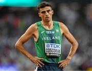 19 August 2023; Andrew Coscoran of Ireland reacts after competing in the men's 1500m during day one of the World Athletics Championships at the National Athletics Centre in Budapest, Hungary. Photo by Sam Barnes/Sportsfile
