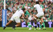 19 August 2023; Andrew Porter of Ireland is tackled by Billy Vunipola of England, for which Vunipola was issued a yellow card and the incident refereed to the TMO bunker which subsequently upgraded it to red, during the Bank of Ireland Nations Series match between Ireland and England at Aviva Stadium in Dublin. Photo by Brendan Moran/Sportsfile
