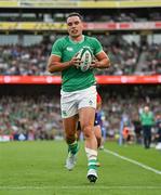 19 August 2023; James Lowe of Ireland scores his side's third try during the Bank of Ireland Nations Series match between Ireland and England at Aviva Stadium in Dublin. Photo by Brendan Moran/Sportsfile