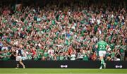 19 August 2023; The crowd applaud as Keith Earls of Ireland comes onto the pitch to earn his 100th cap during the Bank of Ireland Nations Series match between Ireland and England at Aviva Stadium in Dublin. Photo by Brendan Moran/Sportsfile