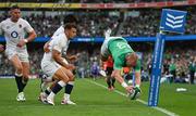 19 August 2023; Keith Earls of Ireland scores his side's fifth try during the Bank of Ireland Nations Series match between Ireland and England at Aviva Stadium in Dublin. Photo by Brendan Moran/Sportsfile