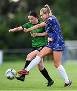 19 August 2023; Sadbh Doyle of Peamount United in action against Lynn Craven of Bohemians during the SSE Airtricity Women's Premier Division match between Peamount United and Bohemians at PRL Park in Greenogue, Dublin. Photo by Stephen Marken/Sportsfile