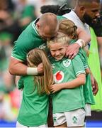 19 August 2023; Keith Earls of Ireland with his daughters Ella-May, Laurie and Emie after the Bank of Ireland Nations Series match between Ireland and England at Aviva Stadium in Dublin. Photo by Brendan Moran/Sportsfile