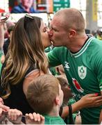 19 August 2023; Keith Earls of Ireland and his wife Edel after the Bank of Ireland Nations Series match between Ireland and England at Aviva Stadium in Dublin. Photo by Ramsey Cardy/Sportsfile