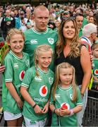 19 August 2023; Keith Earls of Ireland with his wife Edel and daughters Ella-May, Laurie and Emie after the Bank of Ireland Nations Series match between Ireland and England at Aviva Stadium in Dublin. Photo by Brendan Moran/Sportsfile