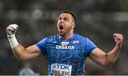 19 August 2023; Filip Mihaljevic of Croatia celebrates a throw in the men's shot put final during day one of the World Athletics Championships at the National Athletics Centre in Budapest, Hungary. Photo by Sam Barnes/Sportsfile