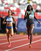20 August 2023; Rhasidat Adeleke of Ireland, right, competes in the women's 400m heat during day two of the World Athletics Championships at National Athletics Centre in Budapest, Hungary. Photo by Sam Barnes/Sportsfile