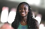 20 August 2023; Rhasidat Adeleke of Ireland after qualifying for the women's 400m semi-final during day two of the World Athletics Championships at National Athletics Centre in Budapest, Hungary. Photo by Sam Barnes/Sportsfile