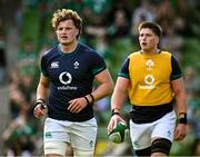 19 August 2023; Cian Prendergast and Joe McCarthy of Ireland before the Bank of Ireland Nations Series match between Ireland and England at the Aviva Stadium in Dublin. Photo by Harry Murphy/Sportsfile