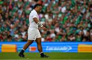 19 August 2023; Billy Vunipola of England leaves the pitch after being shown a yellow card, whoch was subsequently upgraded to a red card, during the Bank of Ireland Nations Series match between Ireland and England at Aviva Stadium in Dublin. Photo by Brendan Moran/Sportsfile