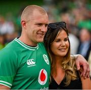 19 August 2023; Keith Earls of Ireland with his wife Edel after the Bank of Ireland Nations Series match between Ireland and England at Aviva Stadium in Dublin. Photo by Brendan Moran/Sportsfile