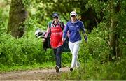 20 August 2023; Leona Maguire of Ireland, and her caddie, and sister, Lisa Maguire, make their way to the 9th tee box during day four of the ISPS HANDA World Invitational presented by AVIV Clinics 2023 at Galgorm Castle Golf Club in Ballymena, Antrim. Photo by Ramsey Cardy/Sportsfile