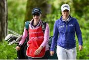 20 August 2023; Leona Maguire of Ireland, and her caddie, and sister, Lisa Maguire, make their way to the 9th tee box during day four of the ISPS HANDA World Invitational presented by AVIV Clinics 2023 at Galgorm Castle Golf Club in Ballymena, Antrim. Photo by Ramsey Cardy/Sportsfile