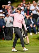 20 August 2023; Gabriella Cowley of England celebrates an eagle putt on the 18th green, forcing a play-off with Alexa Pano of USA, during day four of the ISPS HANDA World Invitational presented by AVIV Clinics 2023 at Galgorm Castle Golf Club in Ballymena, Antrim. Photo by Ramsey Cardy/Sportsfile