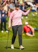 20 August 2023; Gabriella Cowley of England celebrates an eagle putt on the 18th green, forcing a play-off with Alexa Pano of USA, during day four of the ISPS HANDA World Invitational presented by AVIV Clinics 2023 at Galgorm Castle Golf Club in Ballymena, Antrim. Photo by Ramsey Cardy/Sportsfile