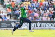 20 August 2023; Ireland bowler Craig Young during match two of the Men's T20 International series between Ireland and India at Malahide Cricket Ground in Dublin. Photo by Seb Daly/Sportsfile