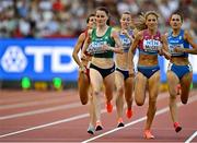 20 August 2023; Ciara Mageean of Ireland, left, competes in the women's 1500m during day two of the World Athletics Championships at National Athletics Centre in Budapest, Hungary. Photo by Sam Barnes/Sportsfile